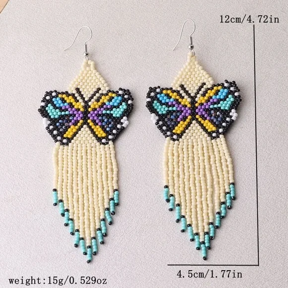 Colorful Beaded Butterfly Dangle Earrings - Picture 5 of 5